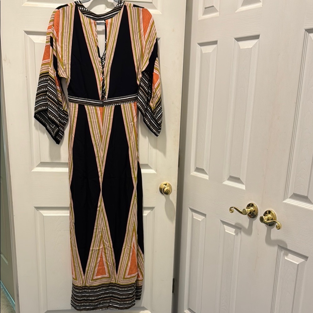 Lulu's Black and Cream‎ Flutter Sleeve Boho Maxi Dress - Picture 6 of 7